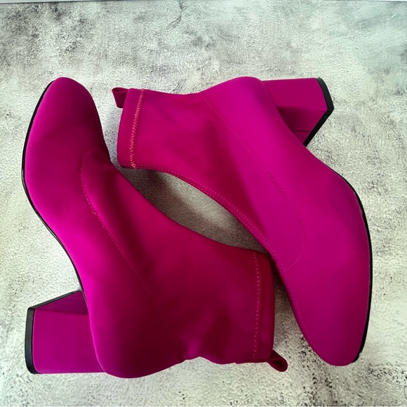 New Topshop Hot Pink Stretch Ankle Block Heel Booties - Picture 4 of 15